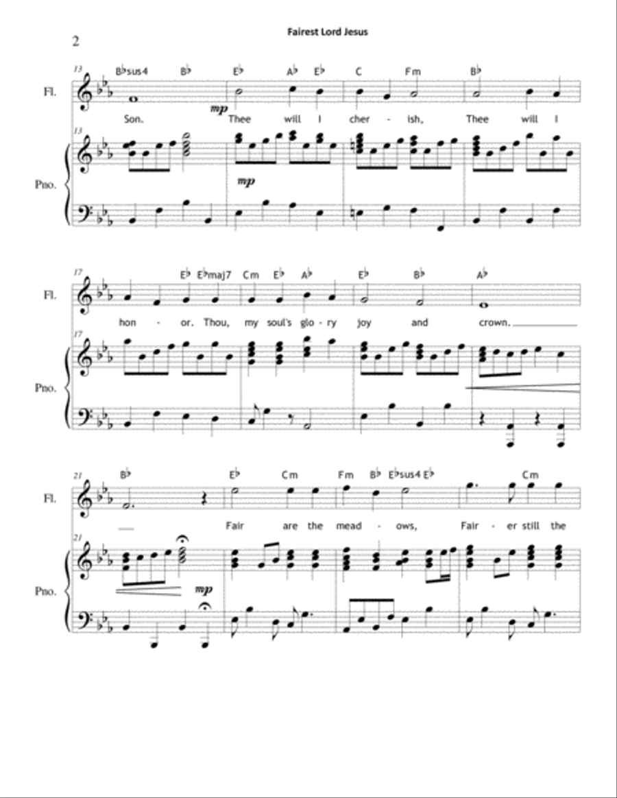 Fairest Lord Jesus (Flute & Piano Duet) Woodwind Duet scores gallery preview page 2