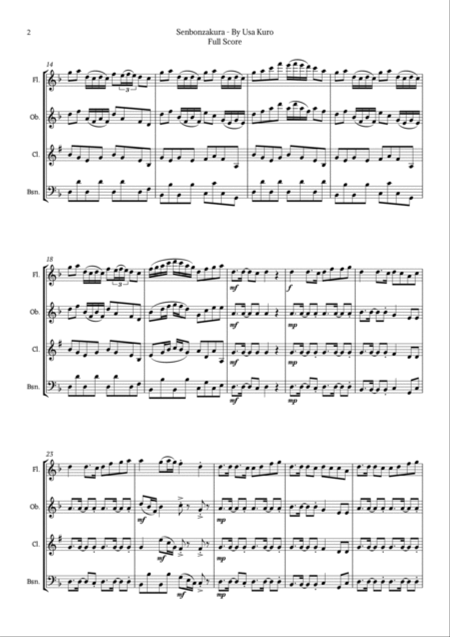 Senbonzakura Woodwind Quartet scores gallery preview page 2