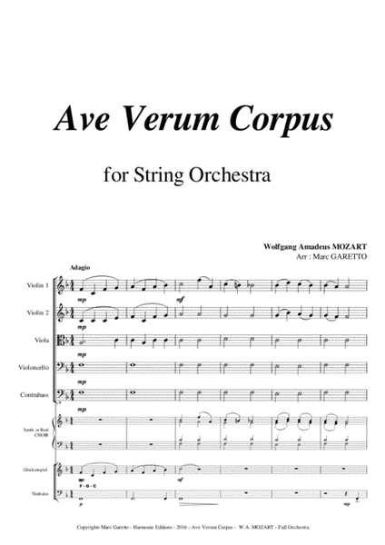 AVE VERUM CORPUS for STRING ORCHESTRA - W.A. MOZART image number null