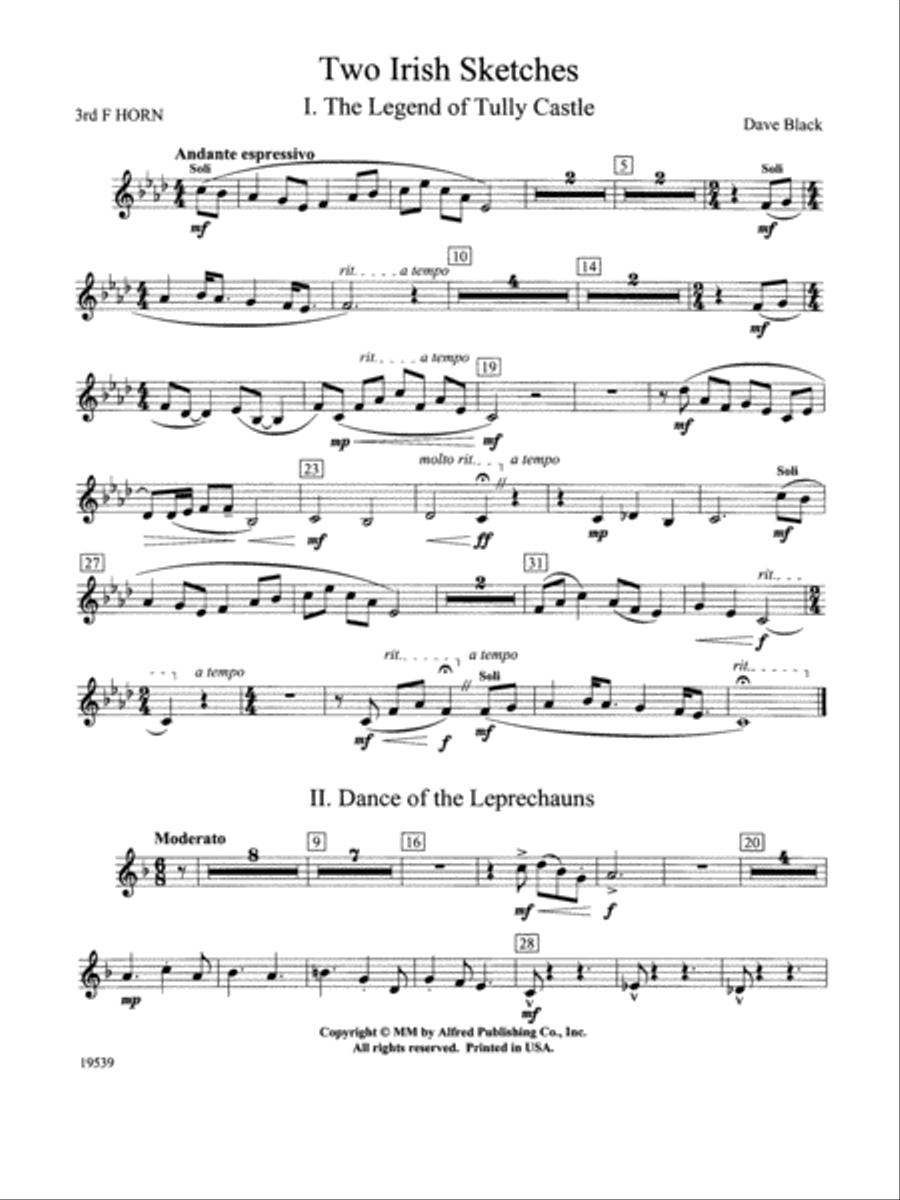 Two Irish Sketches: 3rd F Horn Concert Band scores gallery preview page 1