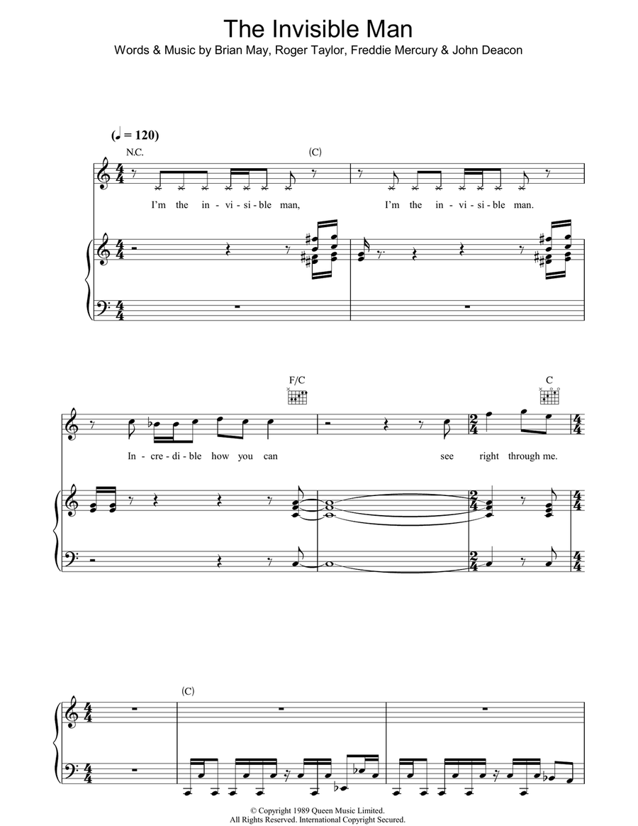 The Invisible Man Piano, Vocal, Guitar scores gallery preview page 1