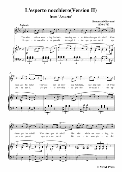 Bononcini Giovanni-L'esperto nocchiero(Version II),from 'Astarte',in G Major,for Voice and Piano image number null