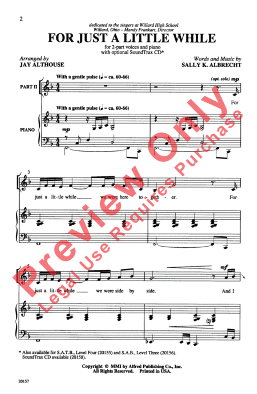 For Just a Little While 2-Part scores gallery preview page 2