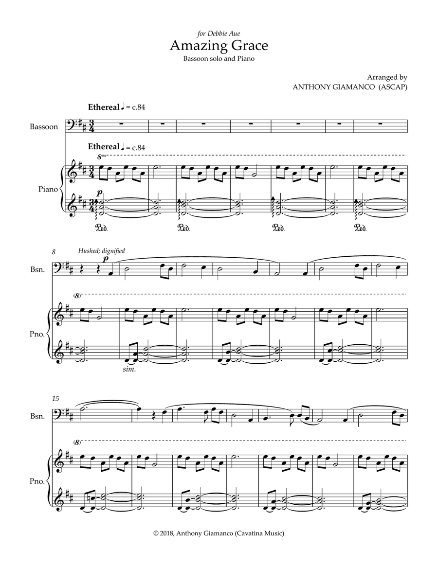 Amazing Grace (bassoon solo and piano) - Score & parts Bassoon Solo scores gallery preview page 2