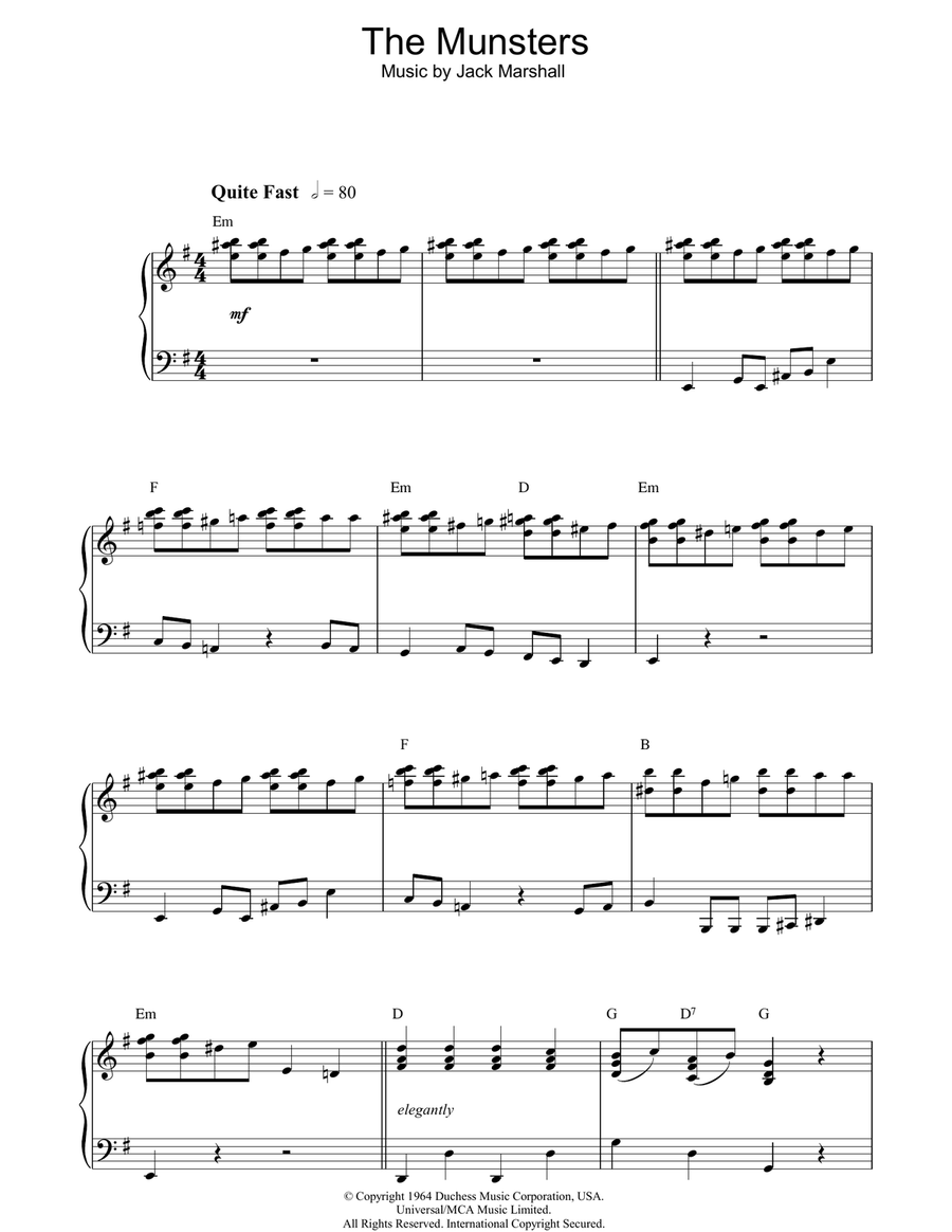 The Munsters Theme Piano Solo scores gallery preview page 1