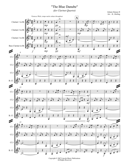 The Blue Danube (for Clarinet Quartet) image number null