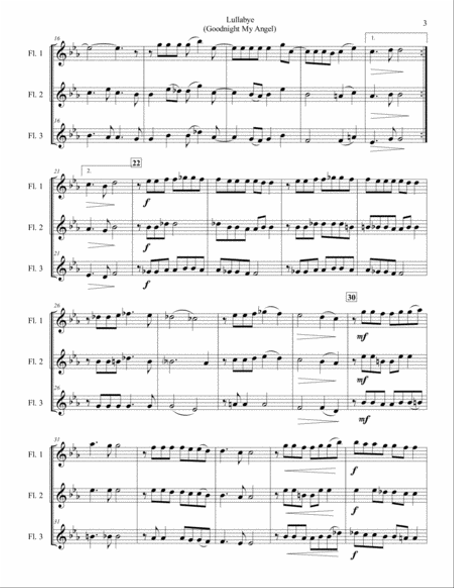 Lullabye (Goodnight, My Angel) Woodwind Trio scores gallery preview page 3