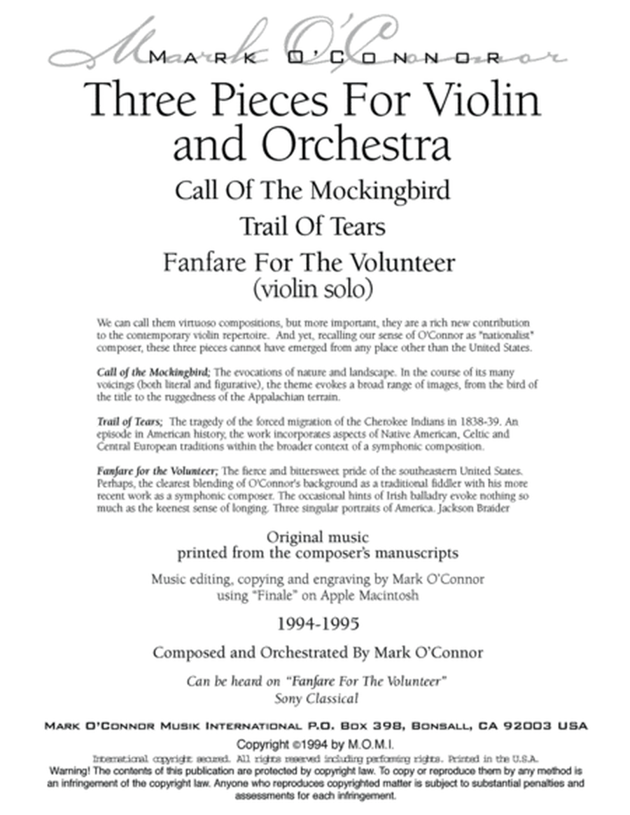 Three Pieces For Violin and Orchestra "Violin Concerto No. 2" (violin solo part – violin and symph image number null