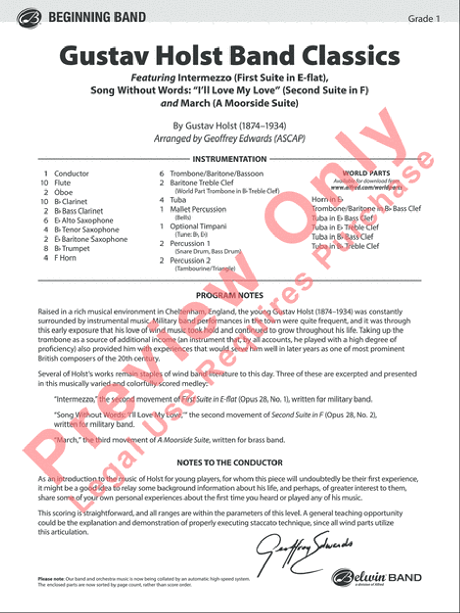 Gustav Holst Band Classics Concert Band scores gallery preview page 2