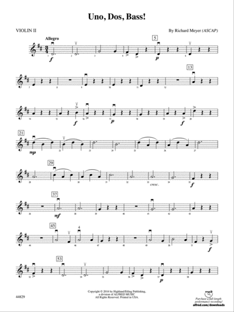 Uno, Dos, Bass!: 2nd Violin String Orchestra scores gallery preview page 1