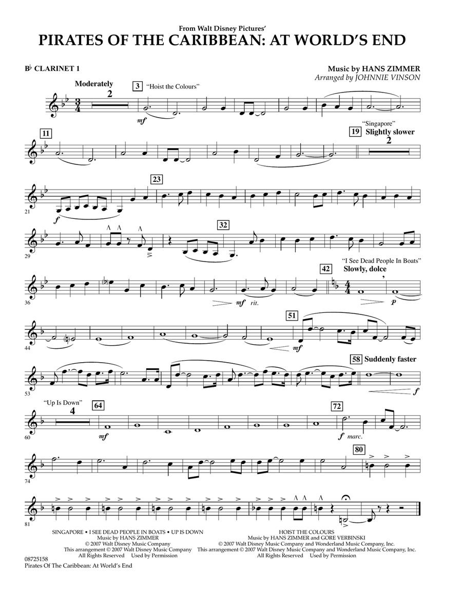 Pirates Of The Caribbean: At World's End - Bb Clarinet 1 Concert Band scores gallery preview page 1