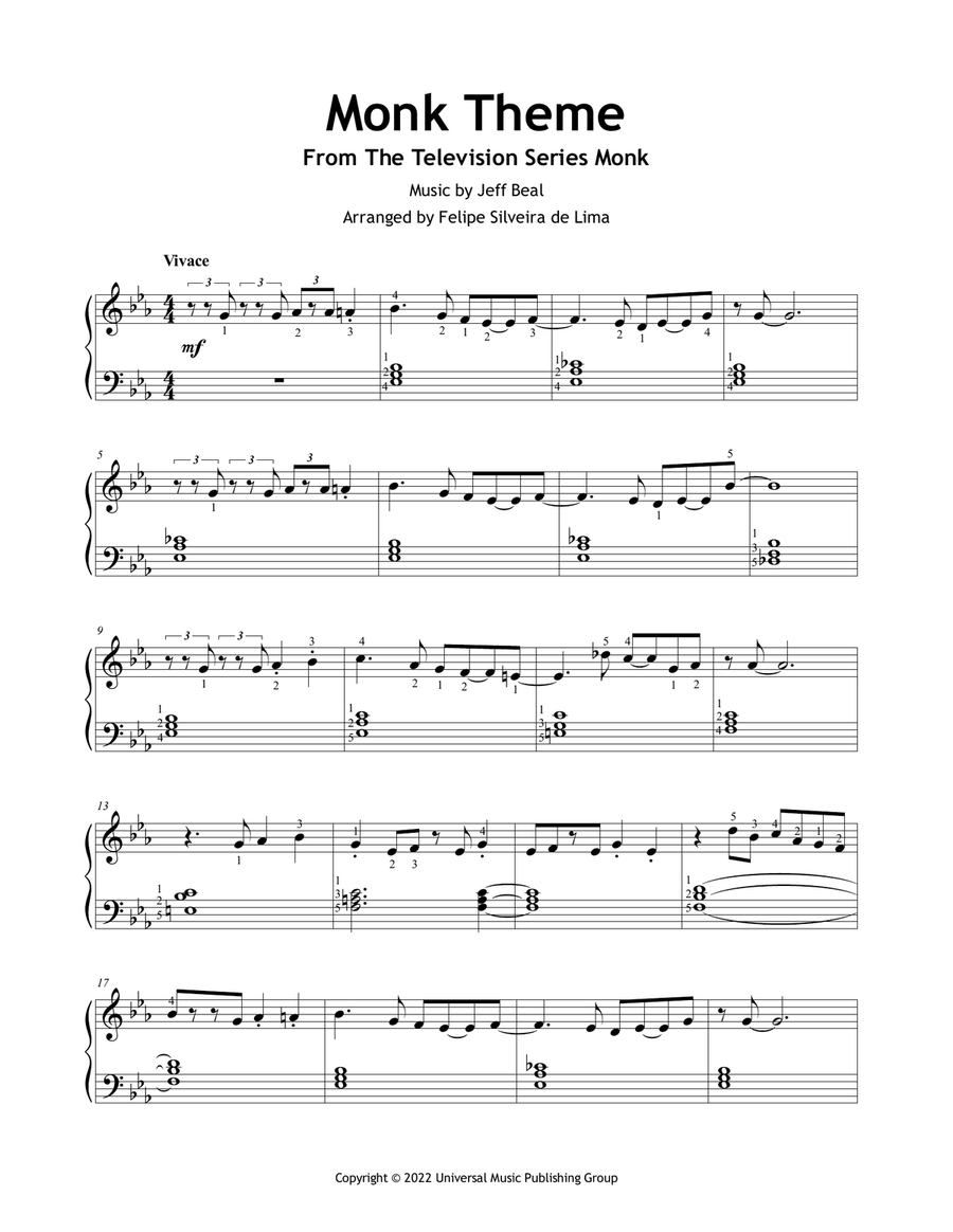 Monk Theme Monk Theme Easy Piano scores gallery preview page 1