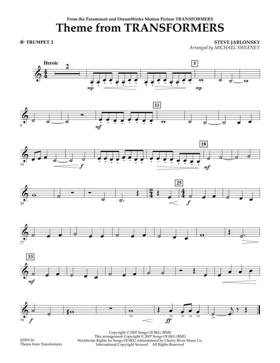Theme From Transformers - Bb Trumpet 2 B-Flat Trumpet scores gallery preview page 1