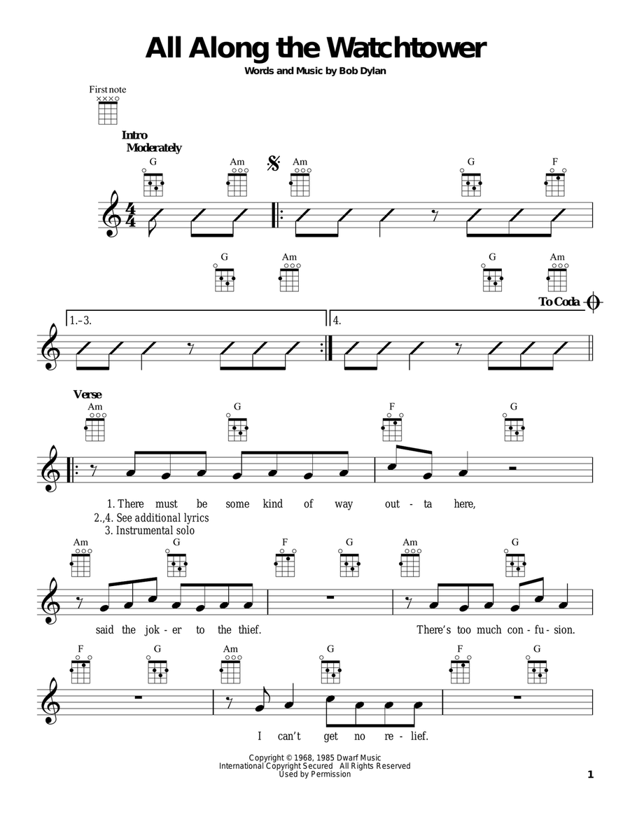 All Along The Watchtower Ukulele scores gallery preview page 1