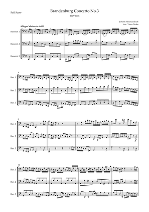 Book cover for Brandenburg Concerto No. 3 in G major, BWV 1048 1st Mov. (J.S. Bach) for Bassoon Trio