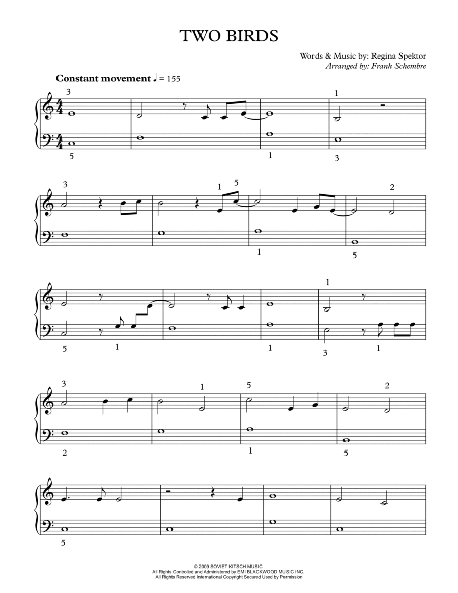 Two Birds Easy Piano scores gallery preview page 1