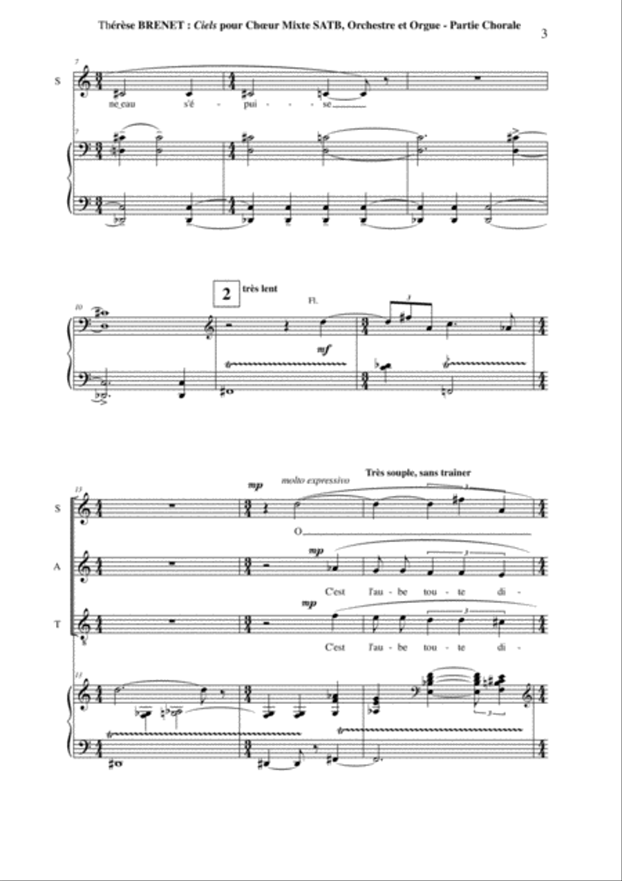 Thérèse Brenet: Ciels for SATB chorus, orchestra and organ, chorus part 4-Part scores gallery preview page 3