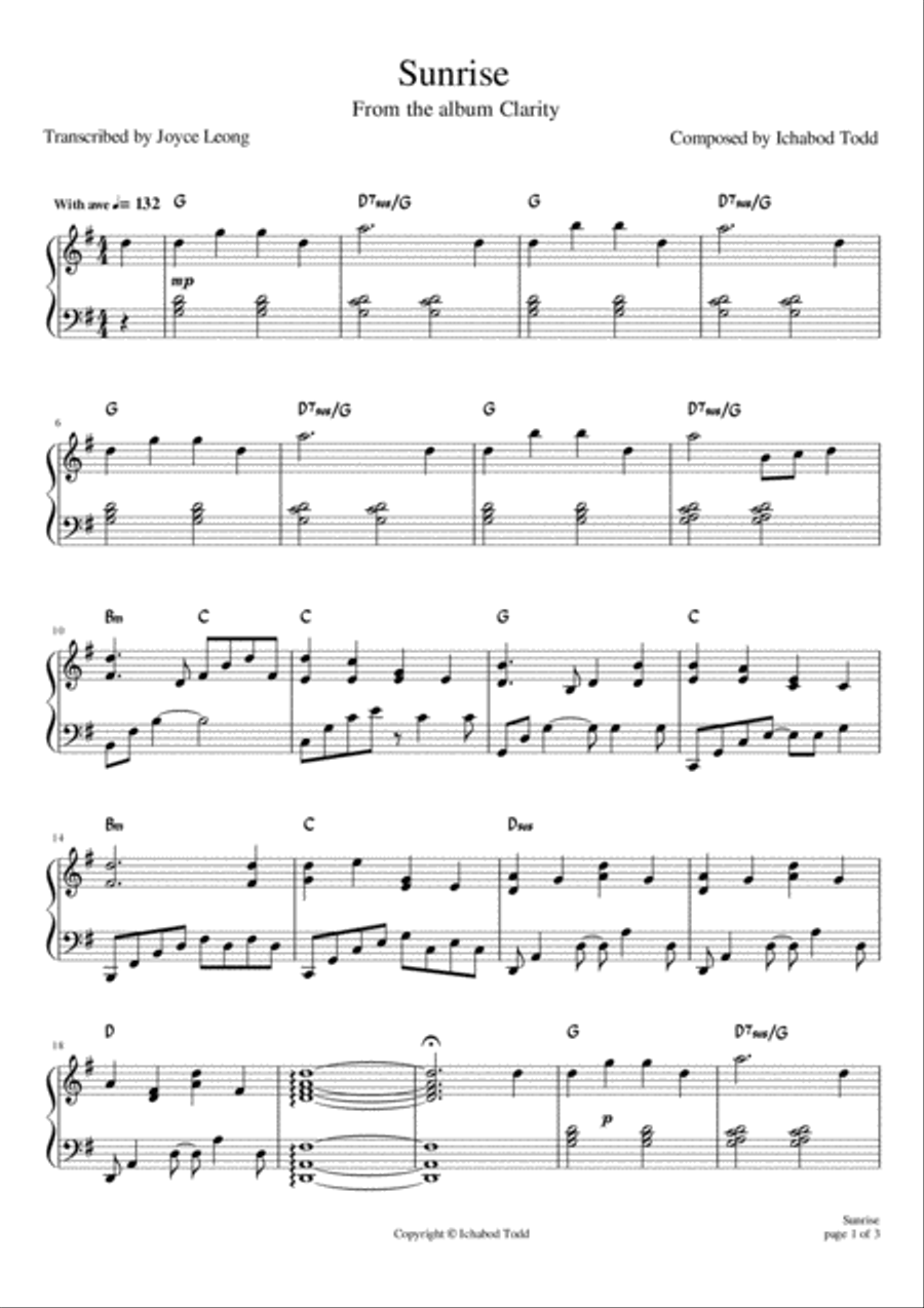Sunrise Piano Solo - Digital Sheet Music