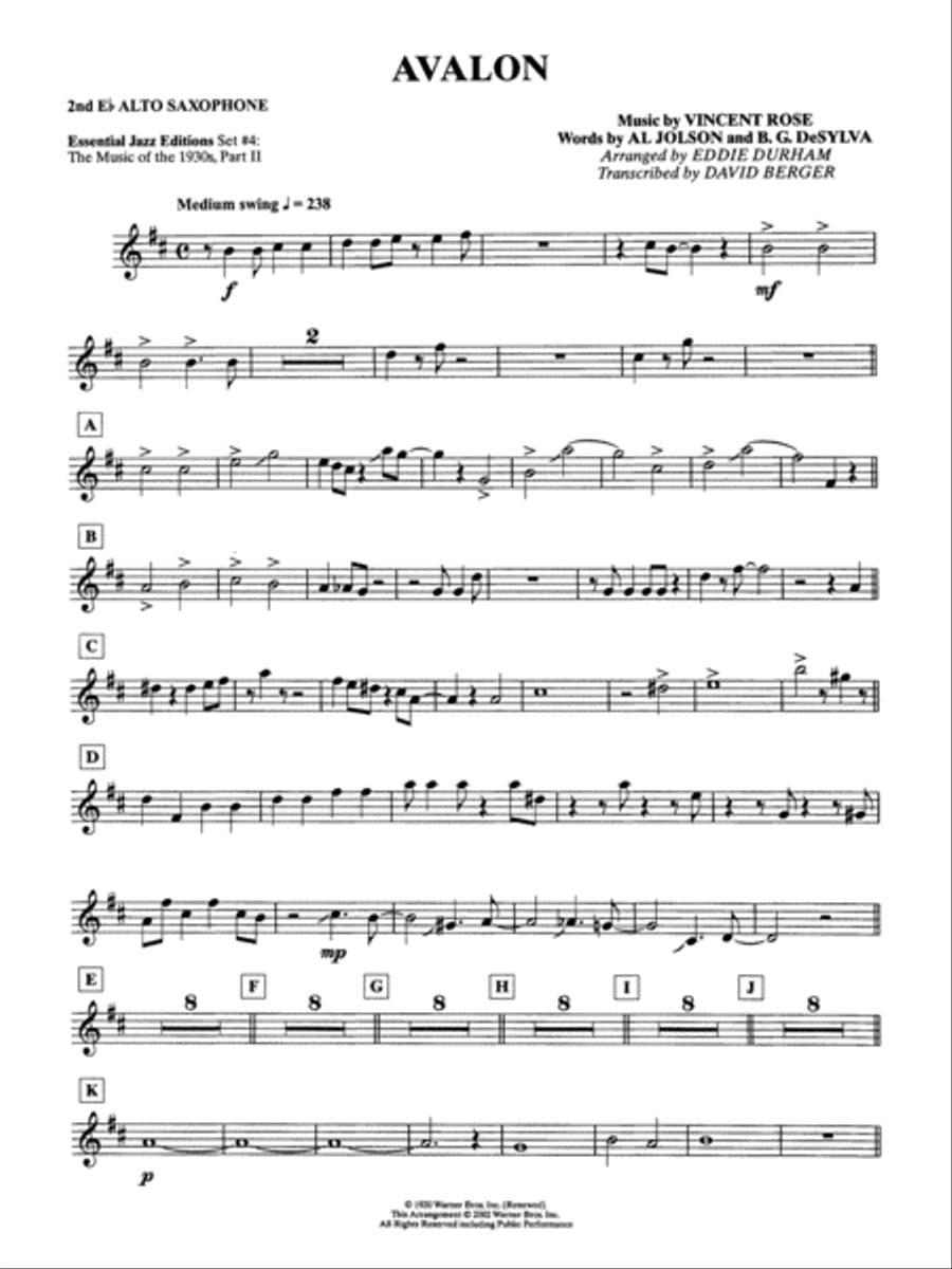 Avalon: 2nd E-flat Alto Saxophone Jazz Ensemble scores gallery preview page 1