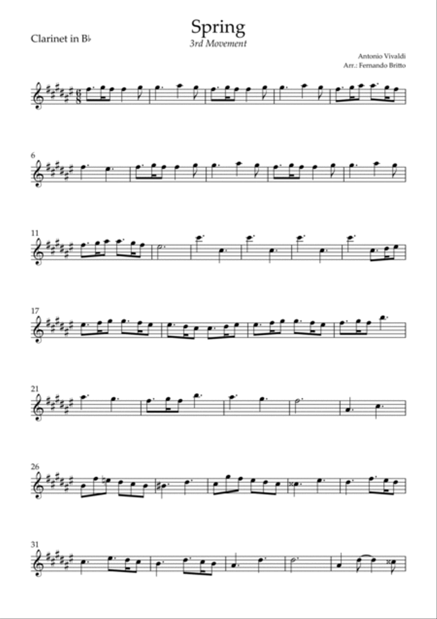 Spring - 3rd Movement (Antonio Vivaldi) for Clarinet Quartet Clarinet Quartet scores gallery preview page 6