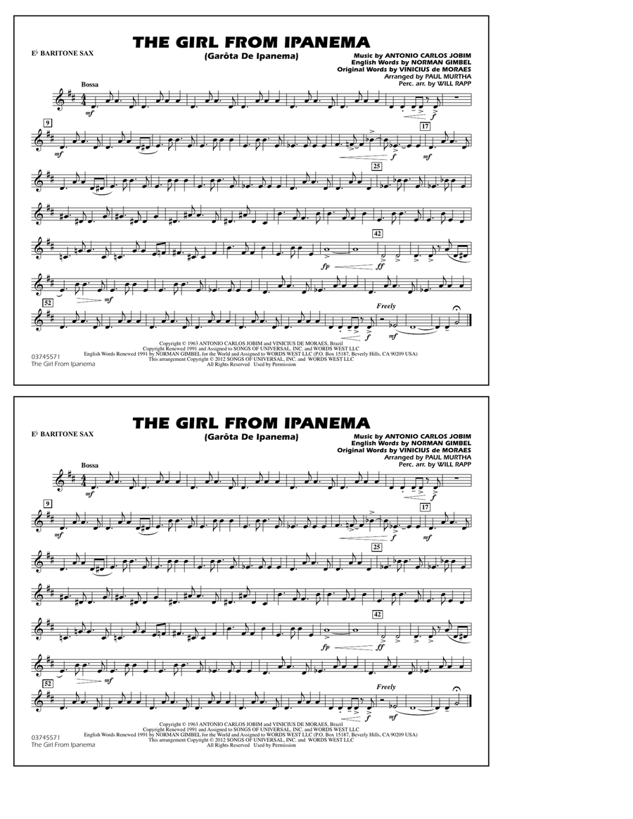 The Girl From Ipanema (Garota De Ipanema) - Eb Baritone Sax Marching Band scores gallery preview page 1