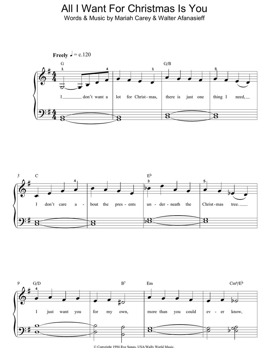 All I Want For Christmas Is You Easy Piano scores gallery preview page 1