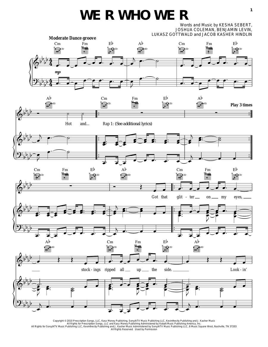 We R Who We R Piano, Vocal, Guitar scores gallery preview page 1