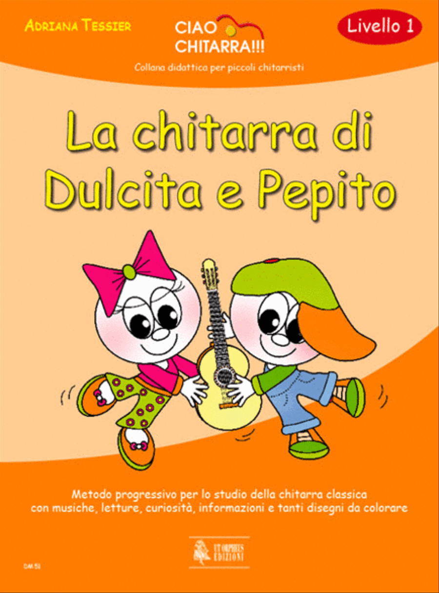 La chitarra di Dulcita e Pepito (Livello 1). Metodo progressivo per lo studio della chitarra classica con musiche, letture, curiosità, informazioni e tanti disegni da colorare Acoustic Guitar scores gallery preview page 1