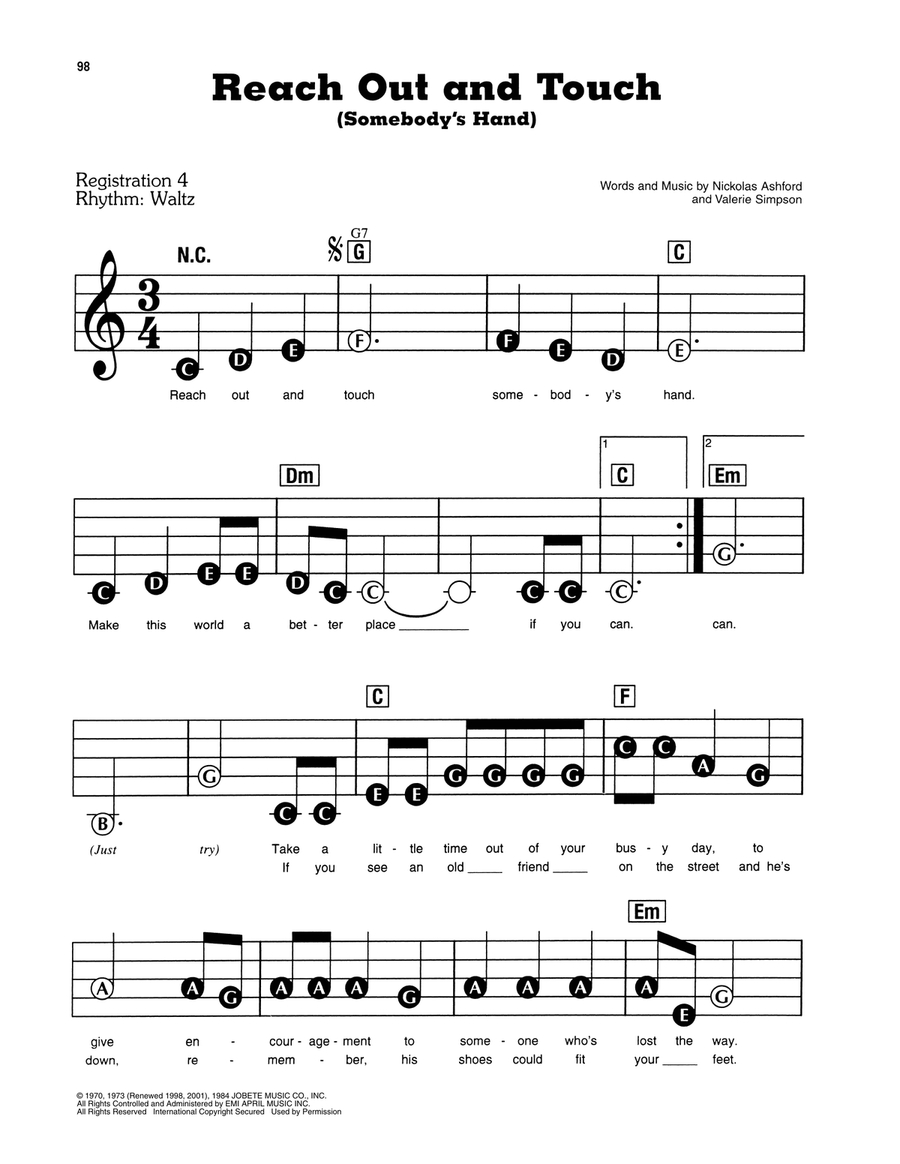 Reach Out And Touch (Somebody's Hand) Electronic Keyboard scores gallery preview page 1