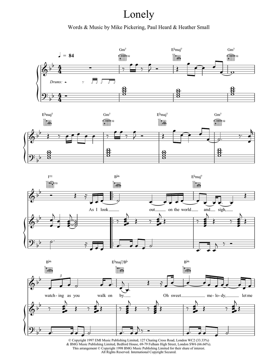 Lonely Piano, Vocal, Guitar scores gallery preview page 1