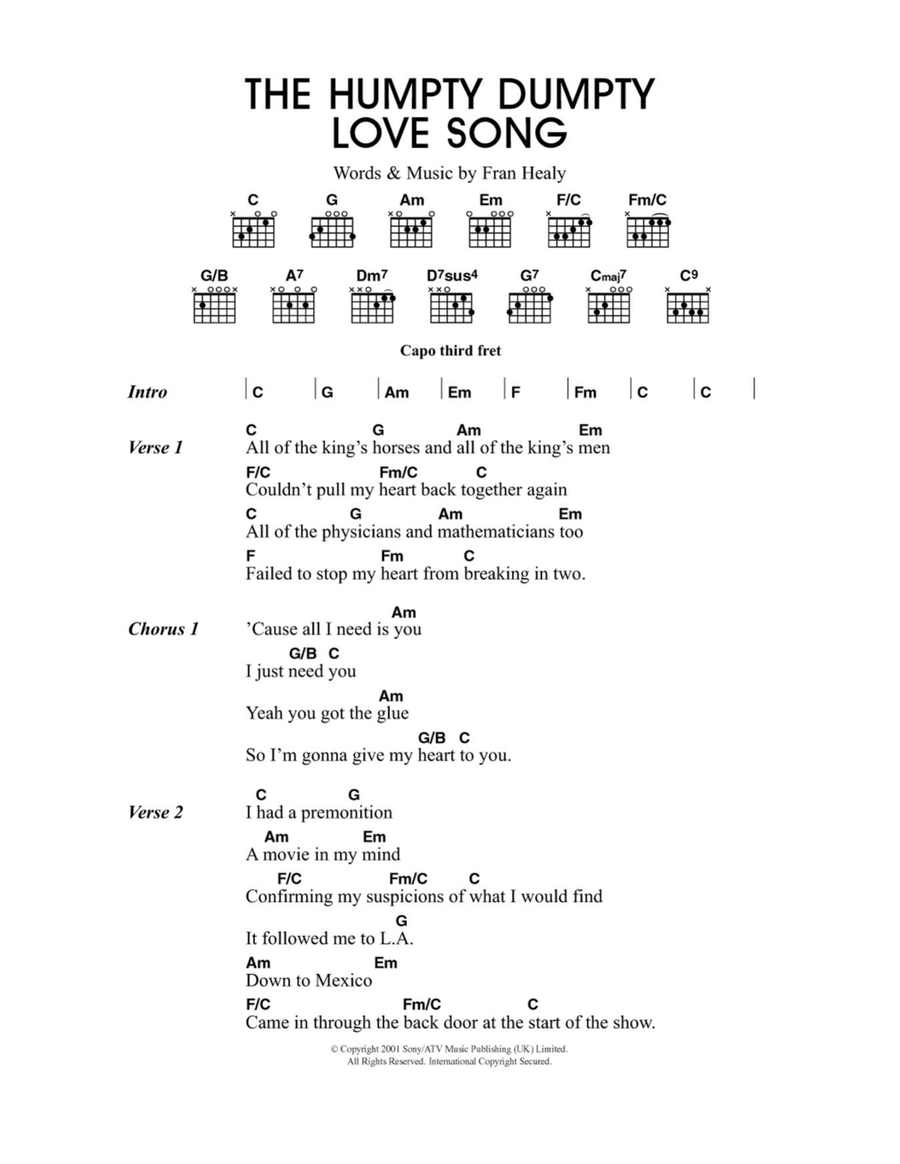 The Humpty Dumpty Love Song Easy Guitar scores gallery preview page 1