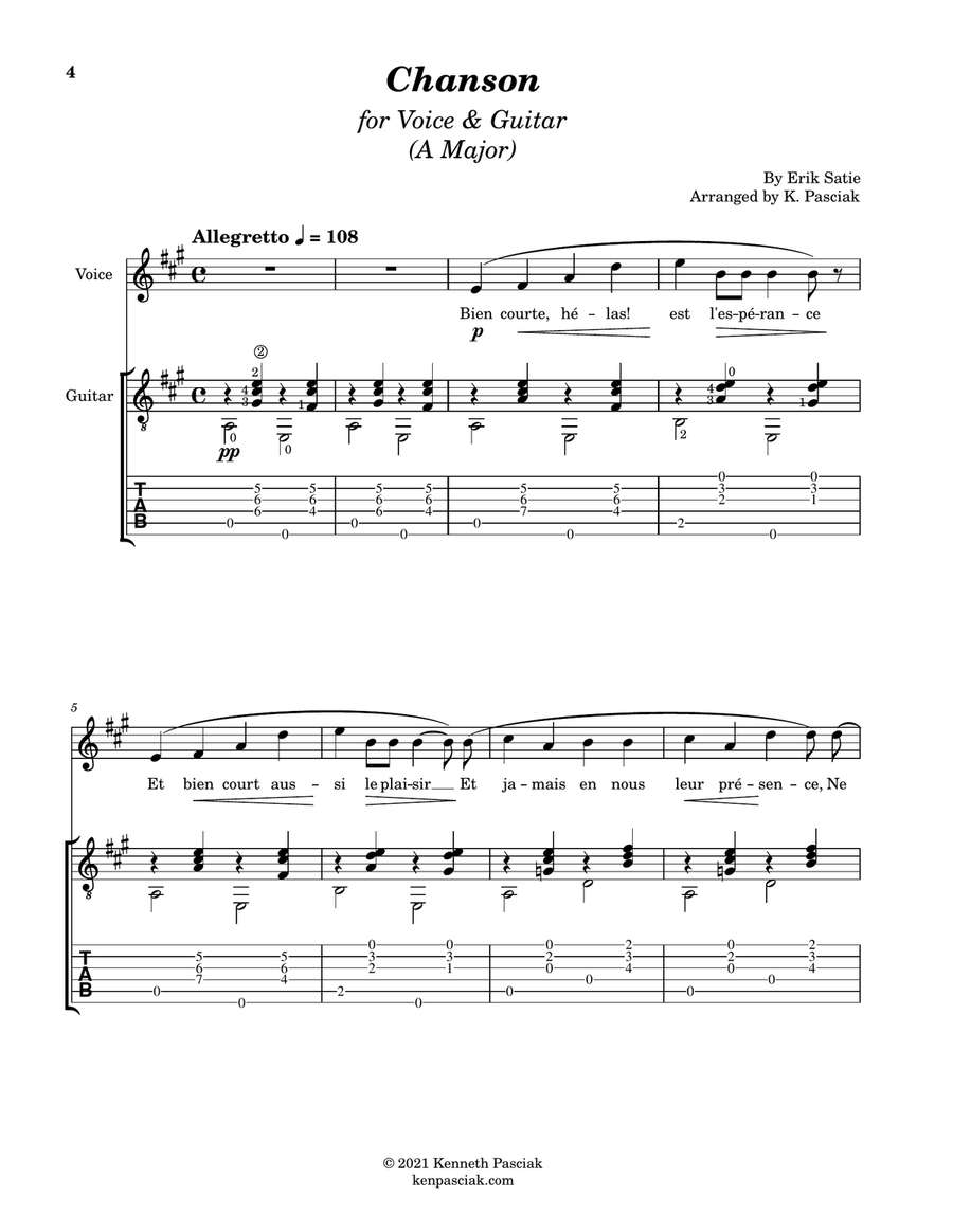 Chanson (for Voice and Guitar) Acoustic Guitar scores gallery preview page 6