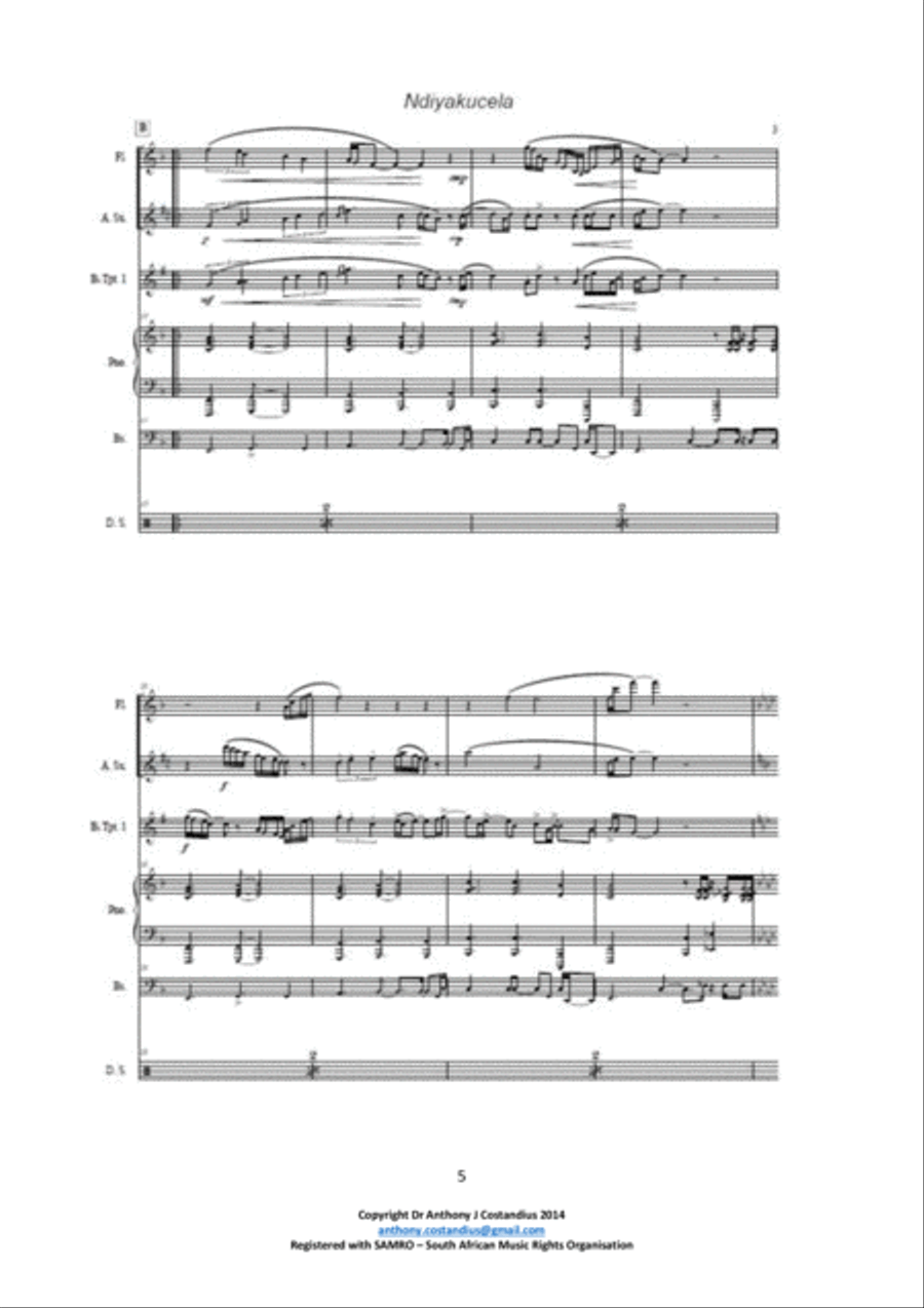 Ndiyakucela, Ndiyakucela... Jazz Ensemble scores gallery preview page 5
