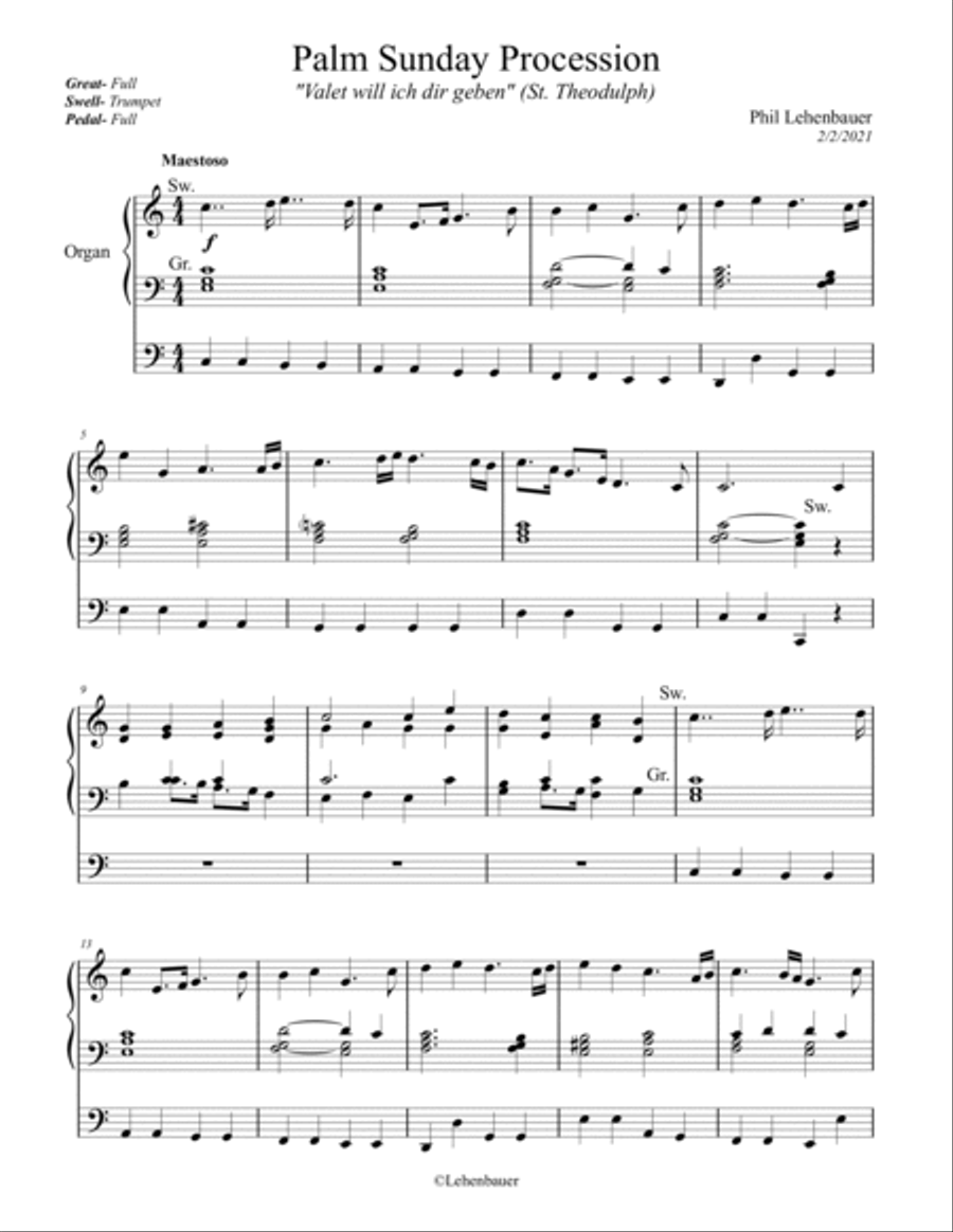 Palm Sunday Procession (Valet Will Ich Dir Geben) organ work by Phil Lehenbauer Organ Solo scores gallery preview page 2