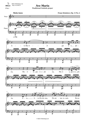 Ave Maria, Op. 52 No. 6 (Latin version) (Original key. B-flat Major)