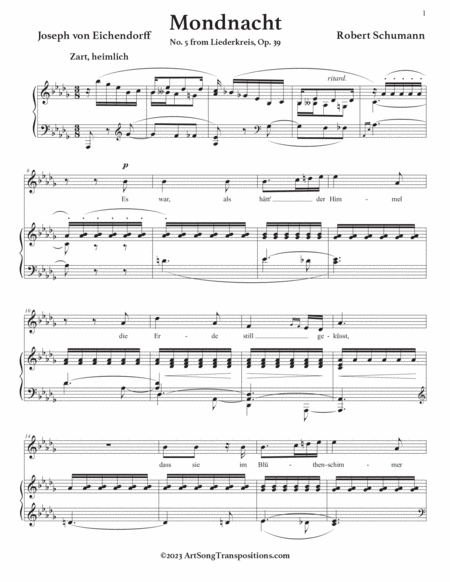 SCHUMANN: Mondnacht, Op. 39 no. 5 (transposed to D-flat major)