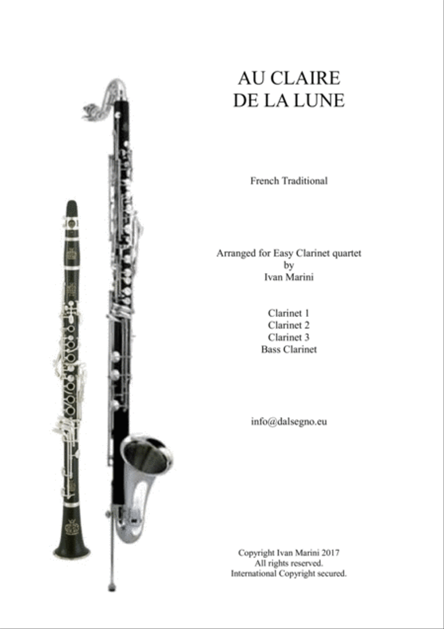 AU CLAIRE DE LA LUNE - for Easy Clarinet Quartet image number null