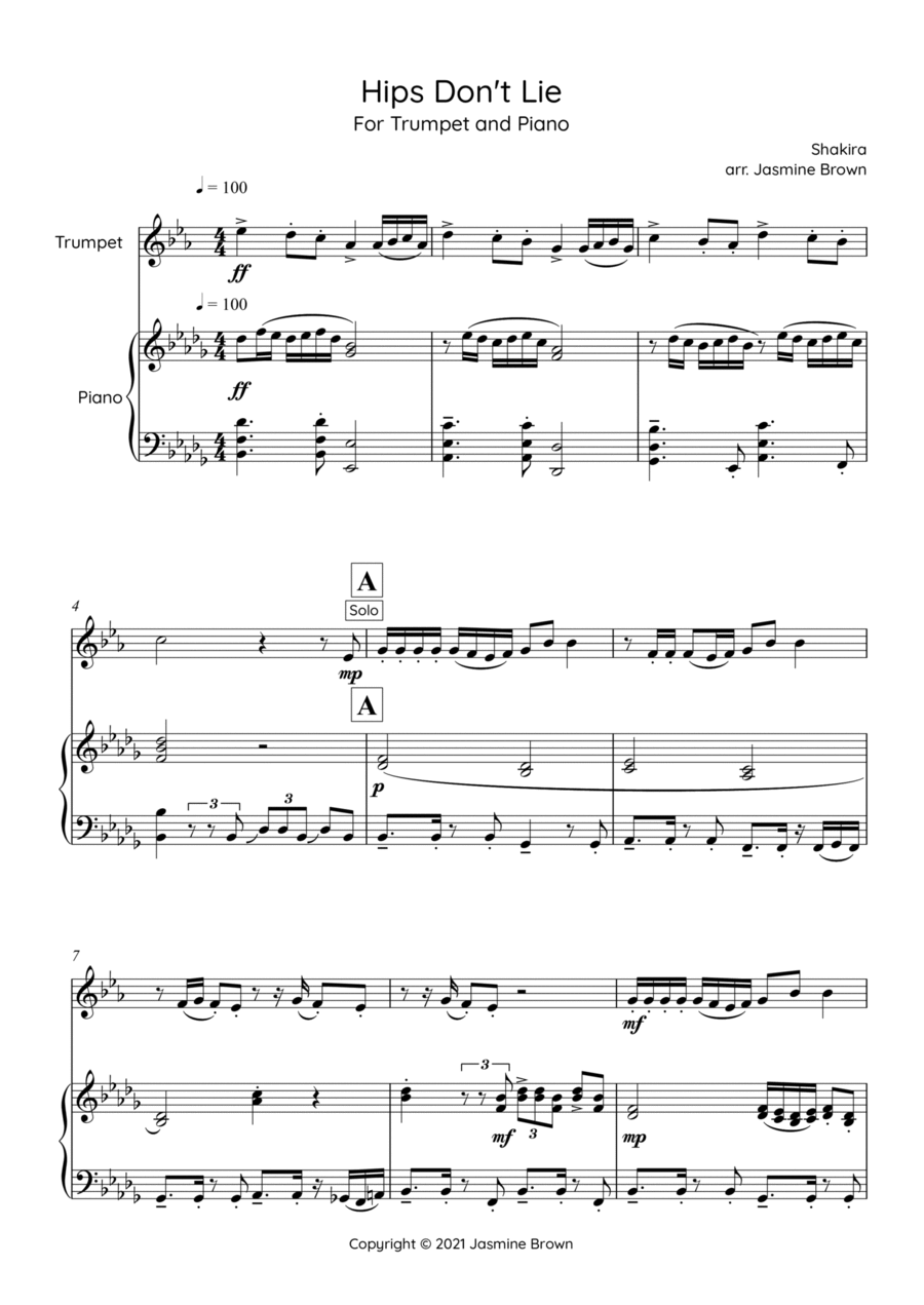 Hips Don't Lie Trumpet Solo scores gallery preview page 1
