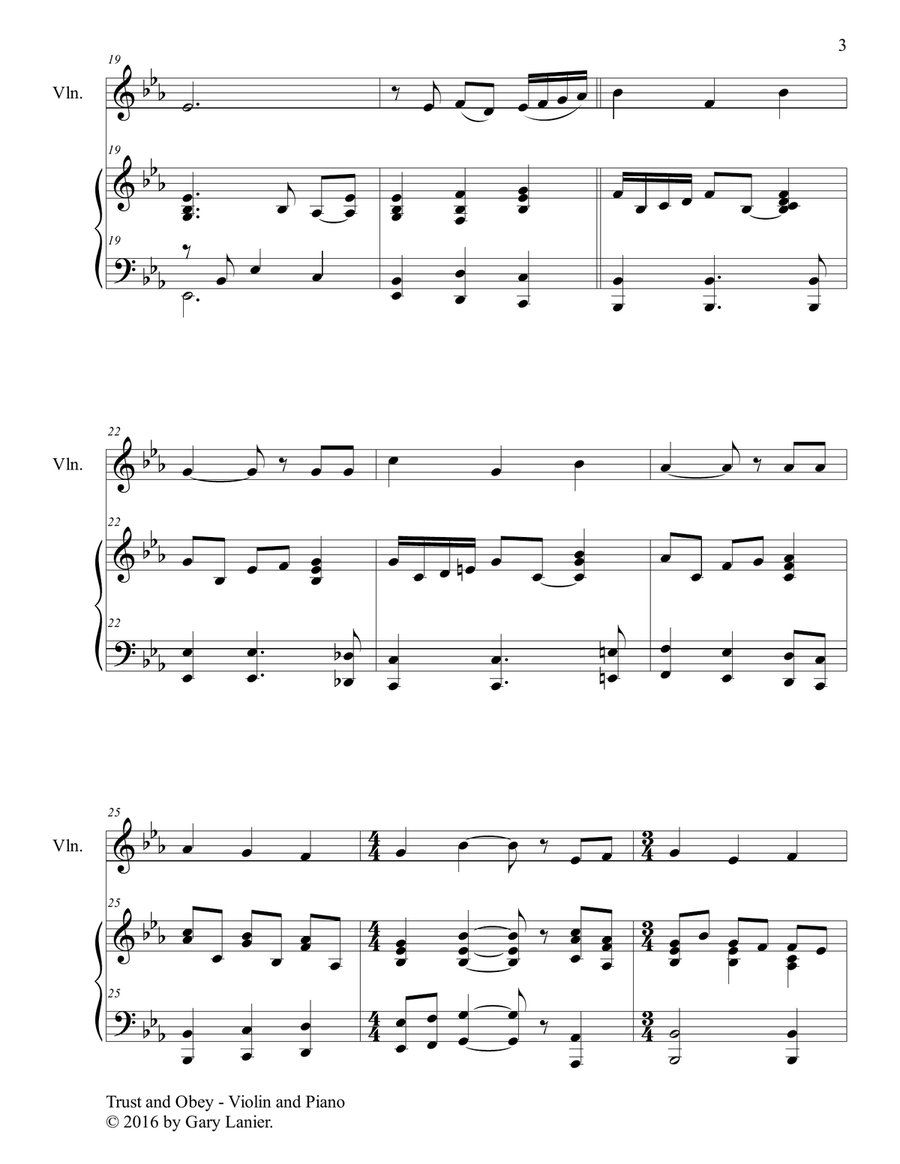 Gary Lanier: TRUST AND OBEY (Duet – Violin & Piano with Parts) Violin scores gallery preview page 4