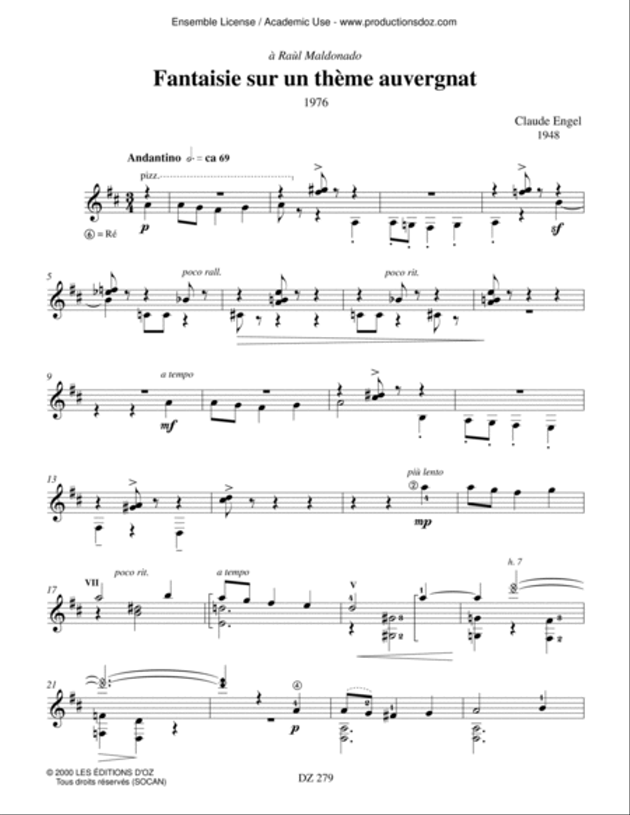 Fantaisie sur un thème auvergnat, L'oiseau et l'aube Classical Guitar scores gallery preview page 3