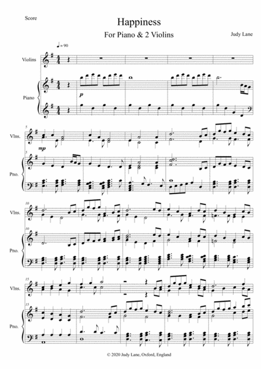 Happiness - An easy to learn instrumental piece for piano and 2 violins or flutes image number null