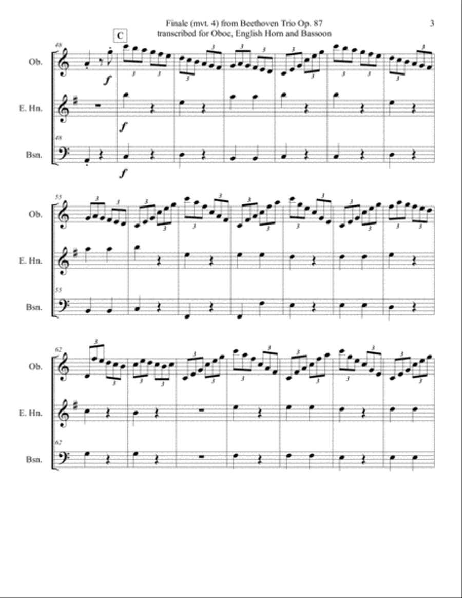 Finale - Presto (Mvt. 4) from Beethoven Trio in C Major, Op. 87, for Oboe, English horn, and Bassoon Woodwind Trio scores gallery preview page 5