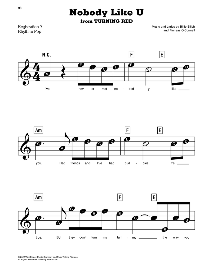 Nobody Like U (from Turning Red) Easy Piano scores gallery preview page 1