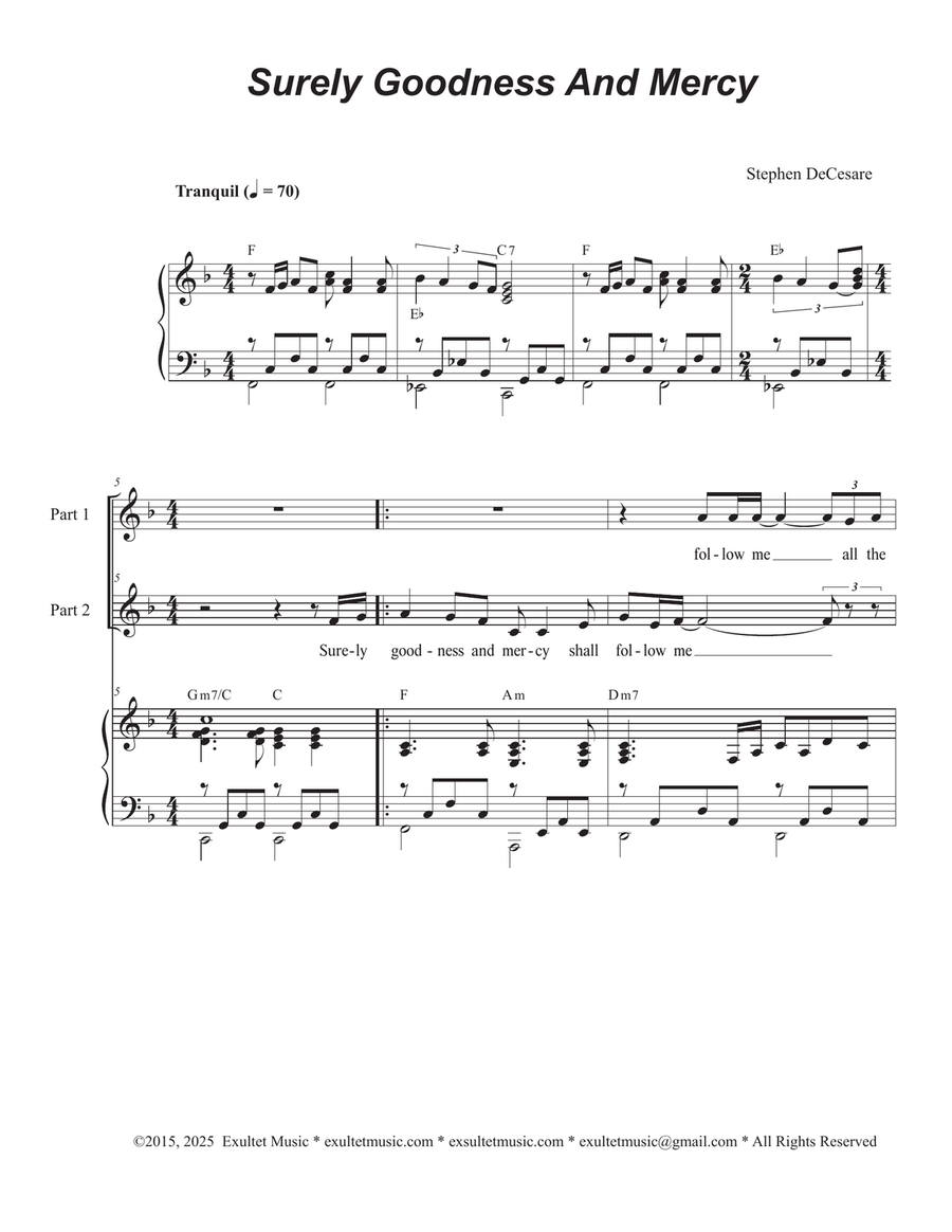 Surely Goodness And Mercy (2-part choir)