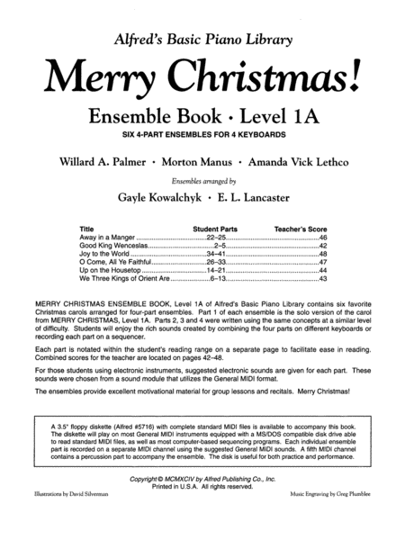 Alfred's Basic Piano Course: Merry Christmas! Ensemble, Level 1A