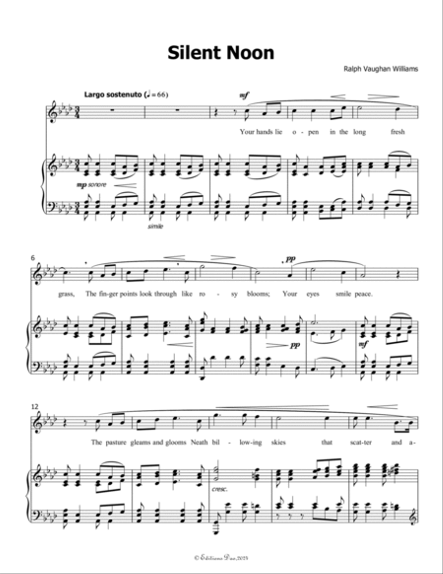 Silent Noon, by Vaughan Williams, in A flat Major Voice scores gallery preview page 3