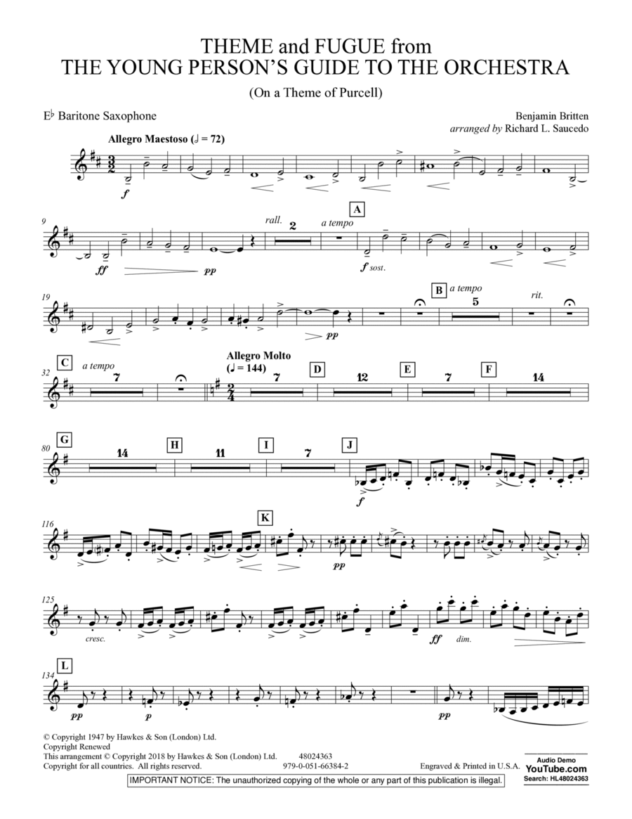 Theme and Fugue from The Young Person's Guide to the Orchestra - Eb Baritone Saxophone Baritone Saxophone scores gallery preview page 1