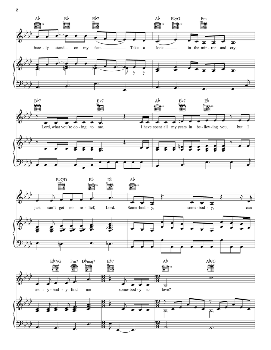 Somebody To Love Somebody To Love Piano, Vocal, Guitar scores gallery preview page 2