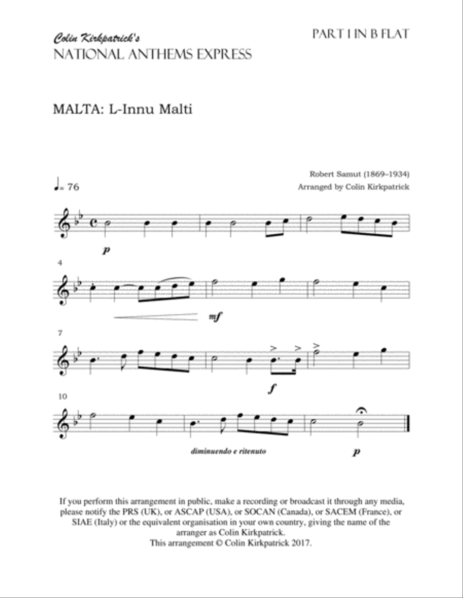 Malta National Anthem: L-Innu Malti Large Ensemble scores gallery preview page 6