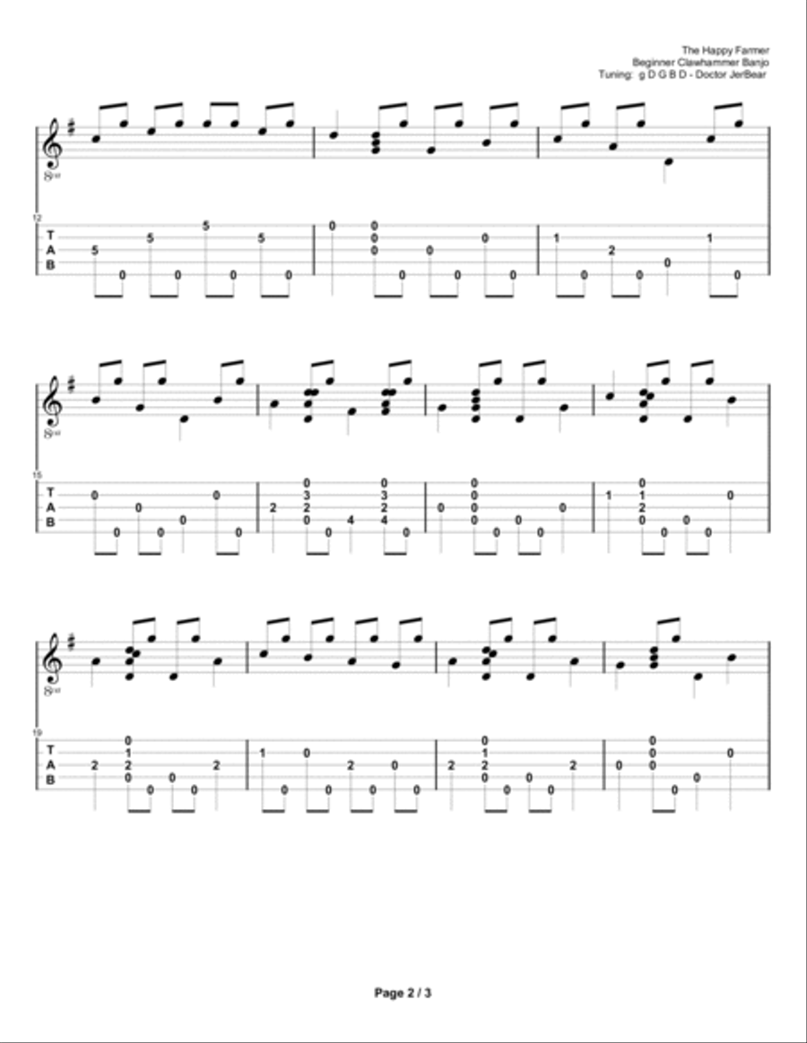 Doctor JerBear--The Happy Farmer--Beginning Clawhammer Banjo Banjo scores gallery preview page 2